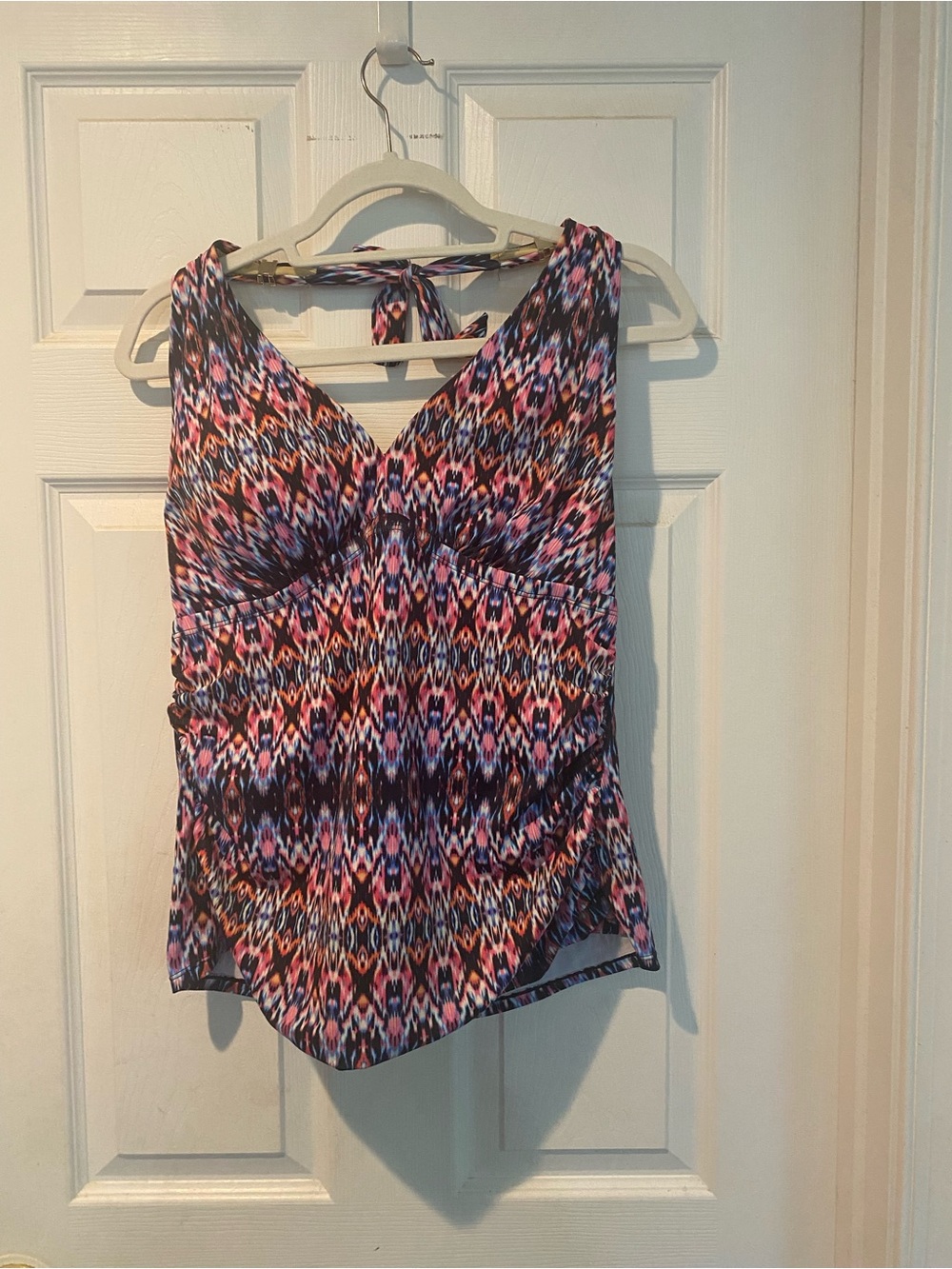 Swimsuits For All Multicolor Patterned Halter Tankini Top - Pink, Purple, Blue